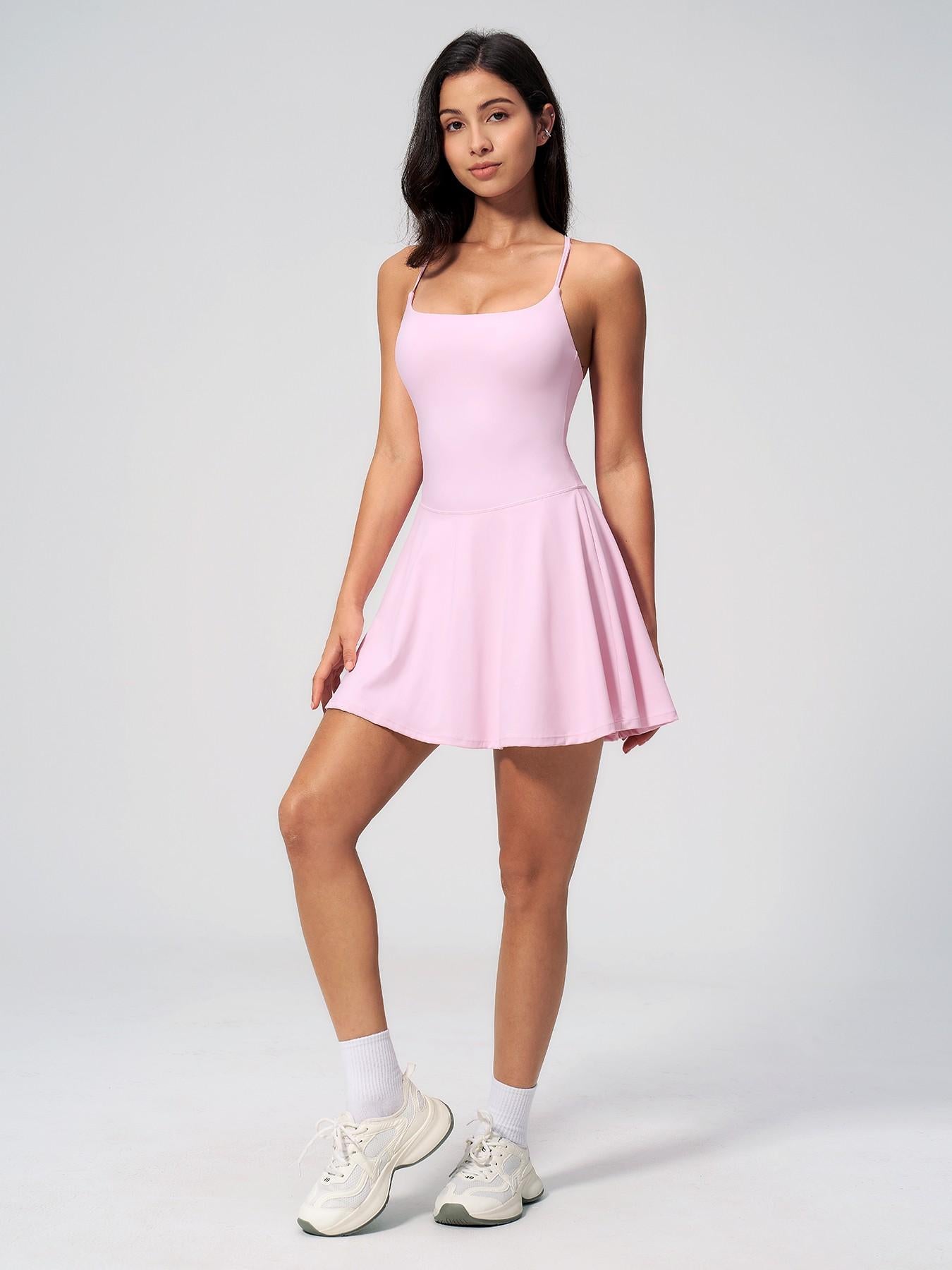 Women's Square Neck Hollow Out Back Yoga Dress, Yoga Athletic Dress - image 14