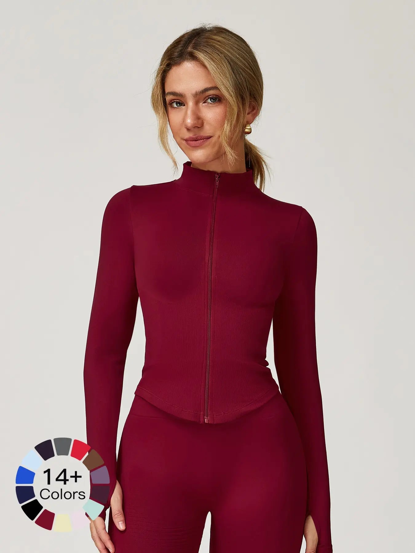 Women's Stand Collar Zipper Long Sleeve Yoga Jacket, Tight Fit Quick-Dry Yoga Wear - image 5