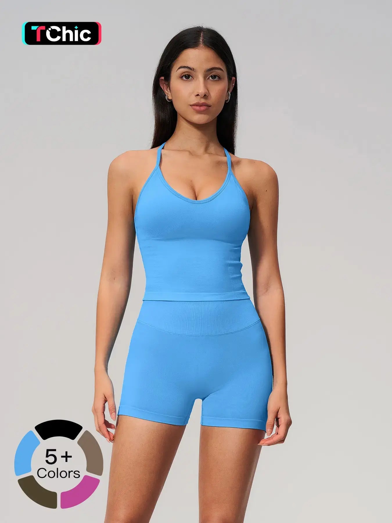 Seamless Knitted Sports Set, Cross Back Waist Trainer High-Waist Fitness Running Yoga for Women