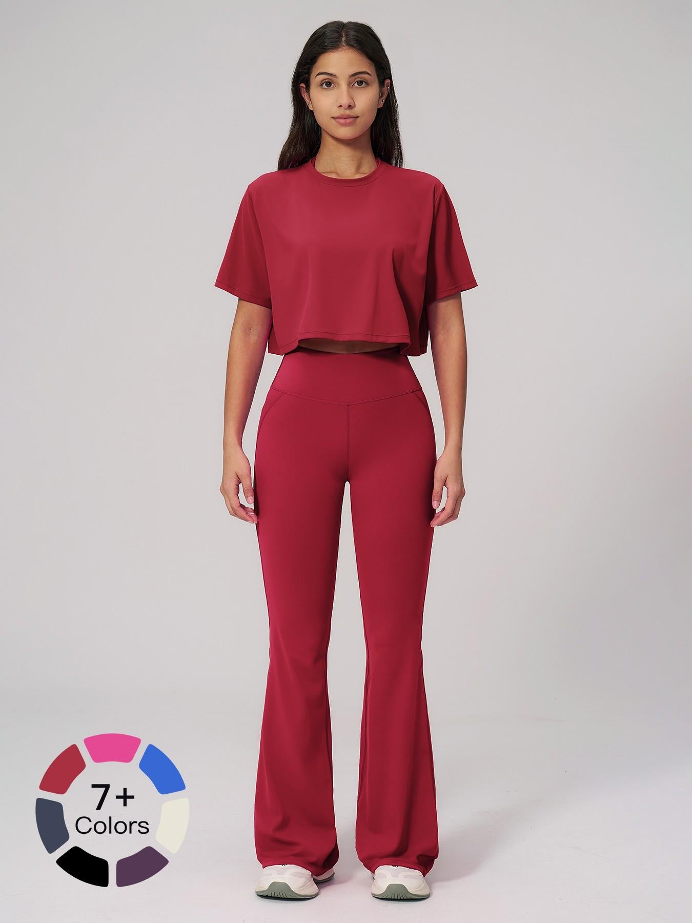 Women's Quick-Dry Yoga Set, Short Sleeve Tight-Fit Top & Long Pants - image 19