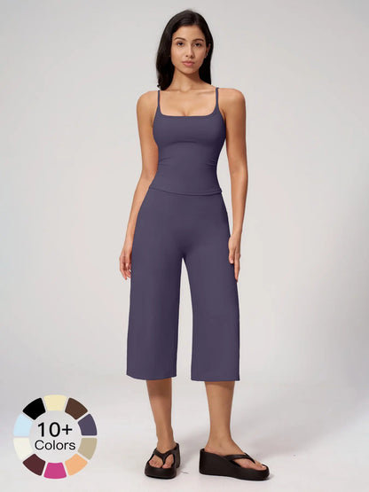 Yoga Tank Top High Waist Quick-Dry Casual Mid-Length Pants Running Outdoor Athletic Sportswear Yoga…