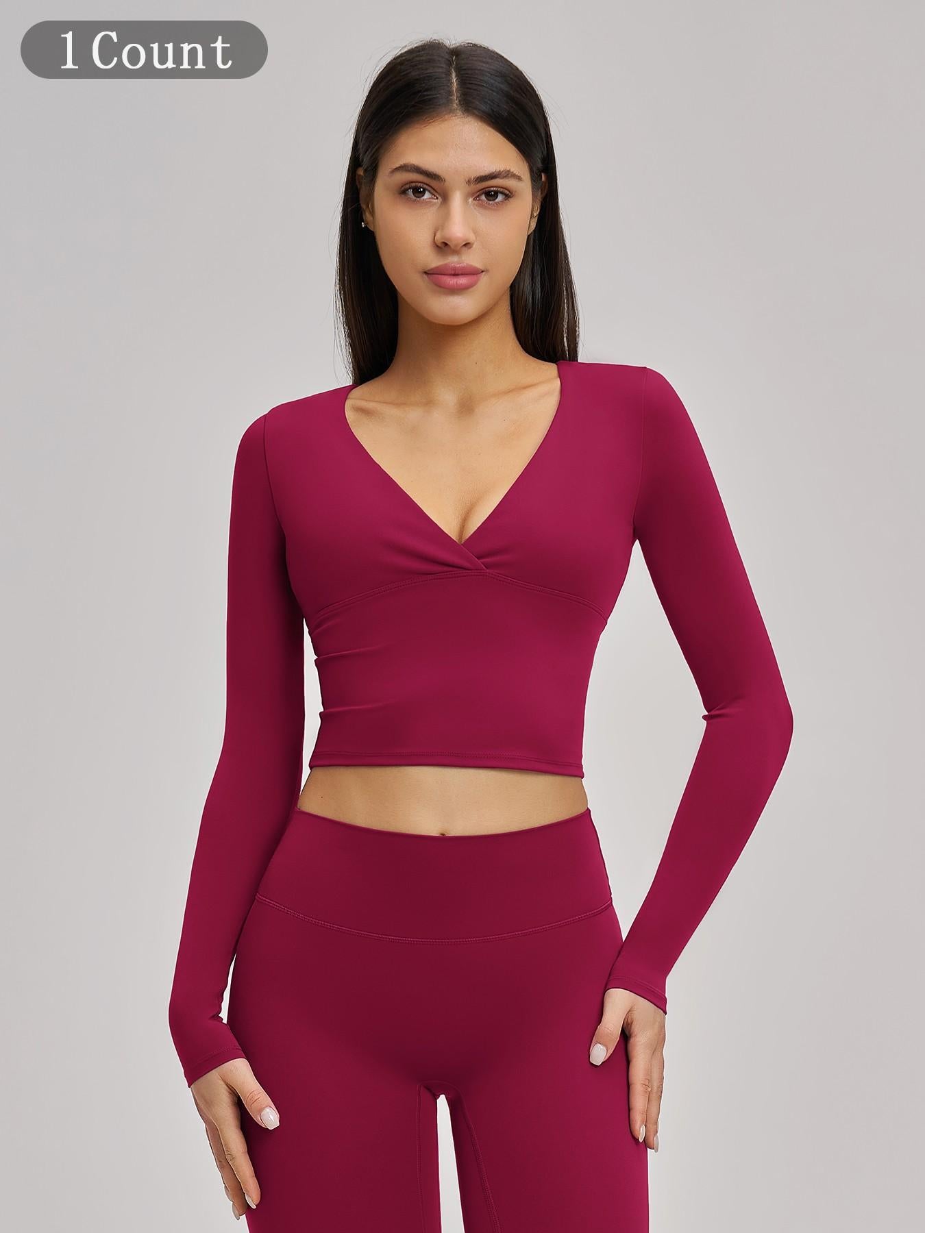Women's Long Sleeve Yoga Top, European & American Style Spring Summer Pilates Workout Shirt - image 9