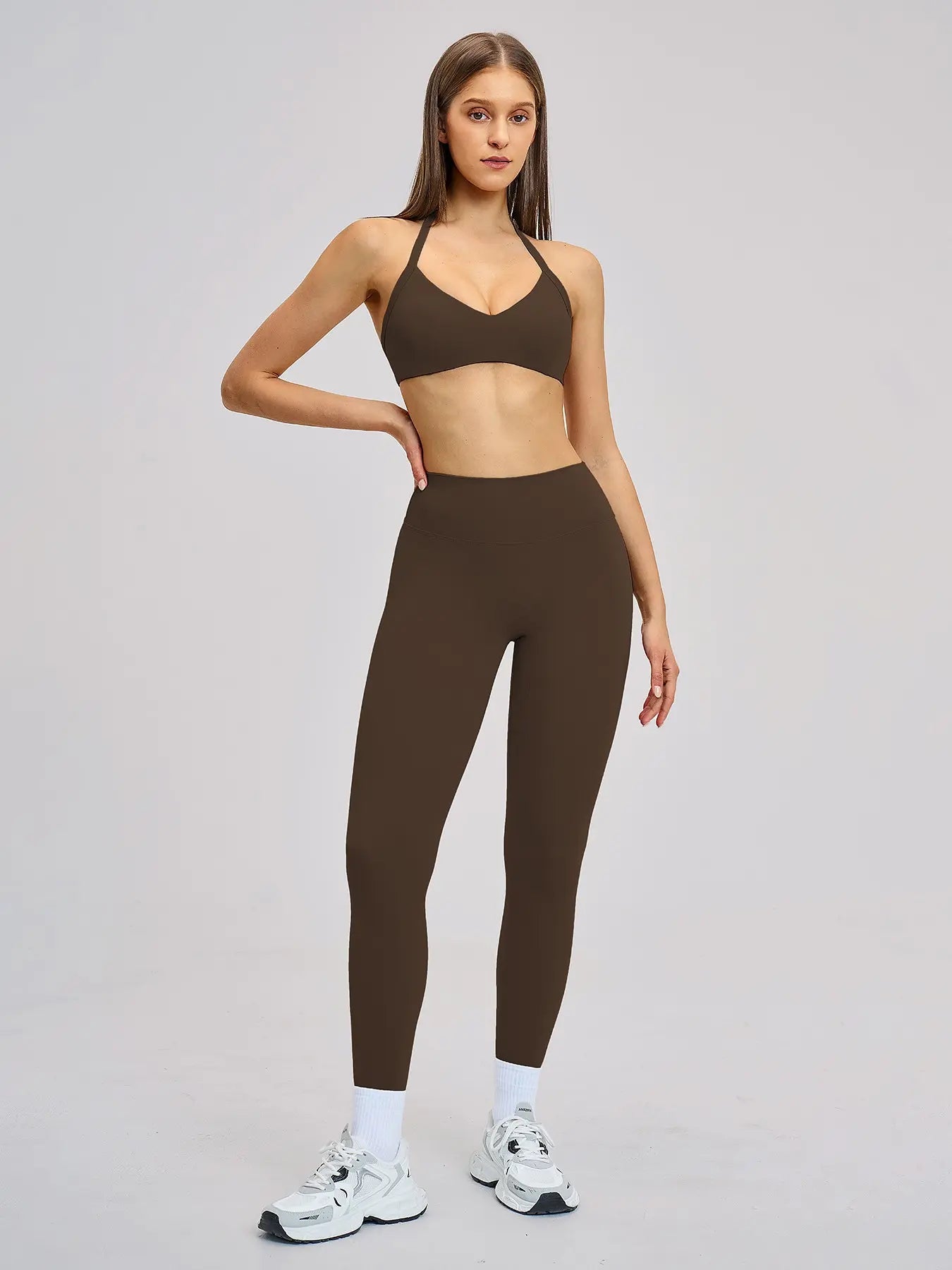 Cross-Border Fleece Yoga Set, Hollow Back Halter Top - image 9