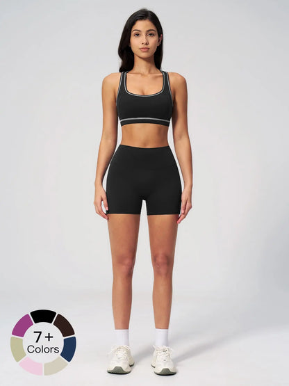 Two-Piece Colorblock Fleece Yoga Set, Sporty Patchwork Design