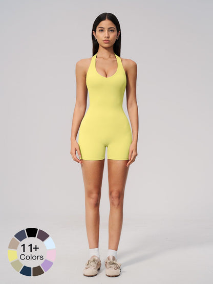 Women's V-Neck Backless Halter Neck One-Piece Gym Wear, Slim Fit Romper - image 19