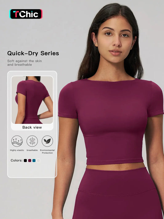 Creamy Soft Fleece Yoga for Women, Slim Fit Short Sleeve Top