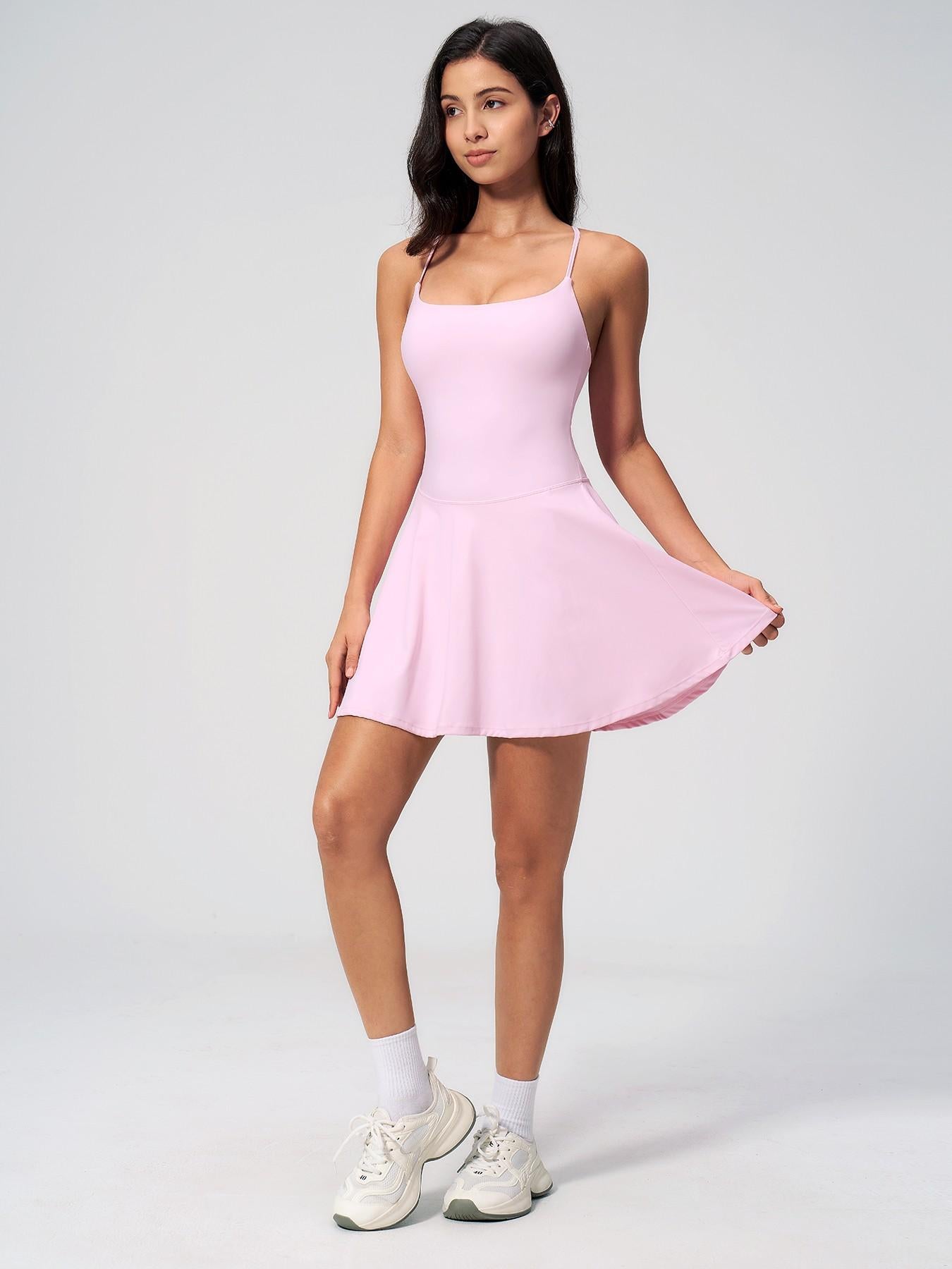 Women's Square Neck Hollow Out Back Yoga Dress, Yoga Athletic Dress - image 15