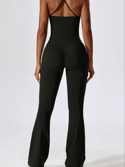 Two-Piece Set Women's Solid Criss Cross Backless Cami Top & Flare Leg Pants, Fitness Activewear - image 19