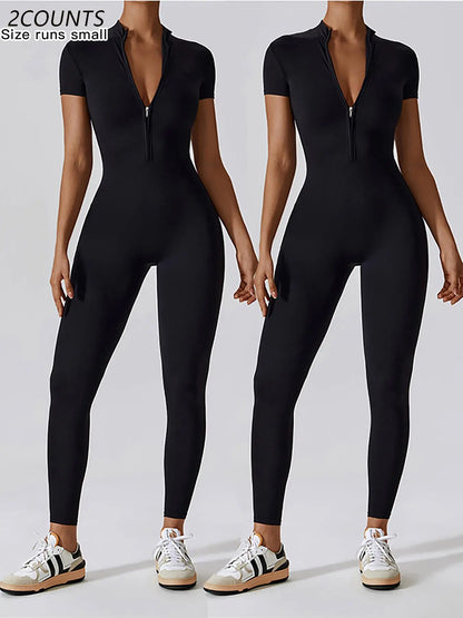Women's Quick Dry Zipper Jumpsuit for Yoga and Gym Workout