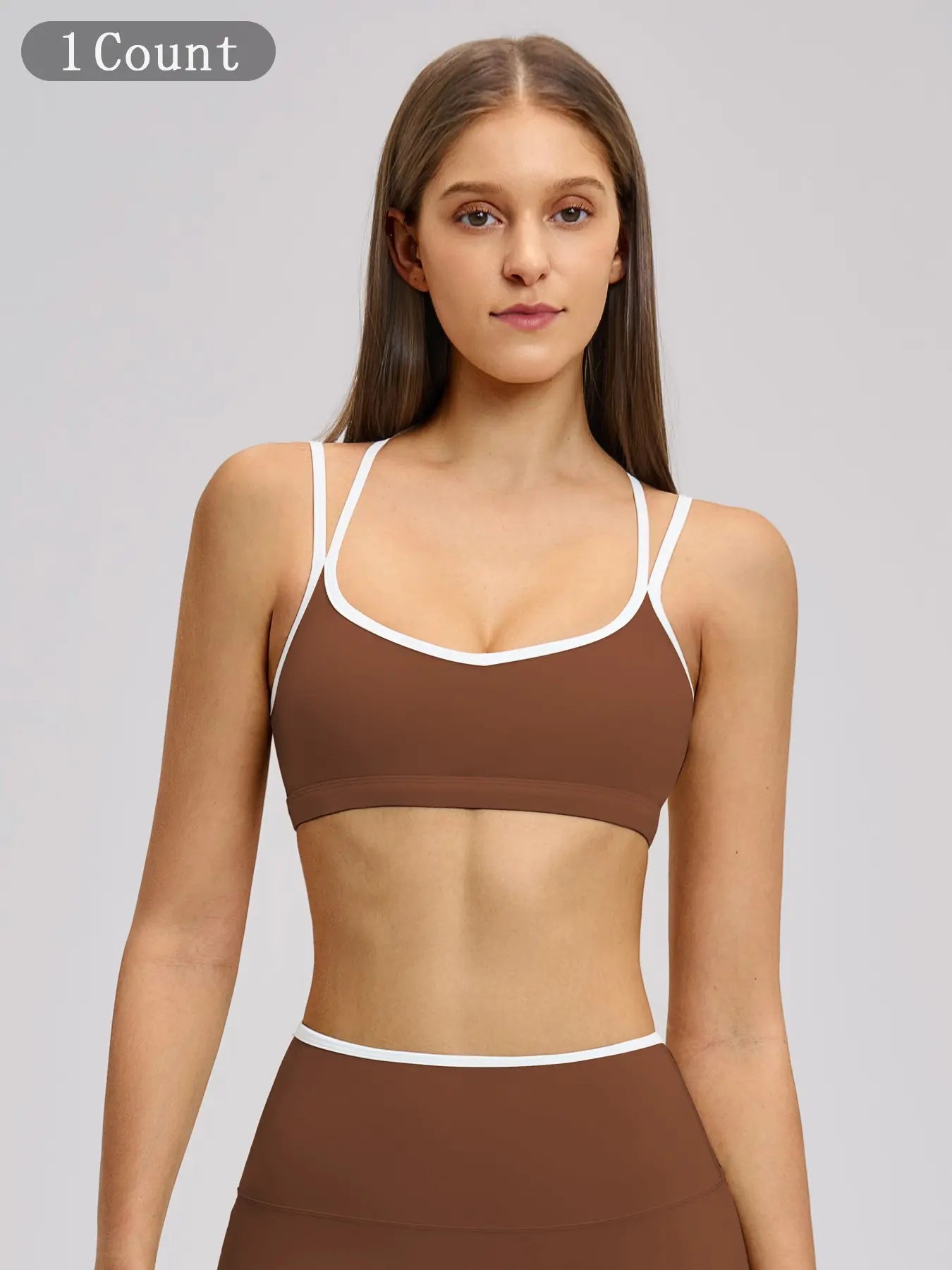 Colorblock Skin-Touch Sports Bra, Quick-Dry Tight-Fitting Cross-Back Sport Tank Top