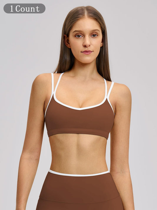Colorblock Skin-Touch Sports Bra, Quick-Dry Tight-Fitting Cross-Back Sport Tank Top - image 8