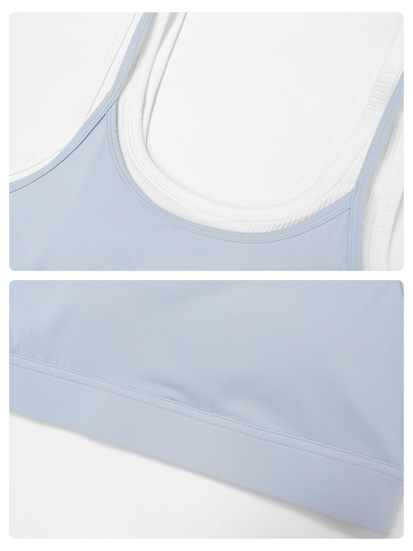 Cross-Border Nude Feel Fake Two-Piece Sports Bra, Ribbed Colorblock Yoga Bra - image 13