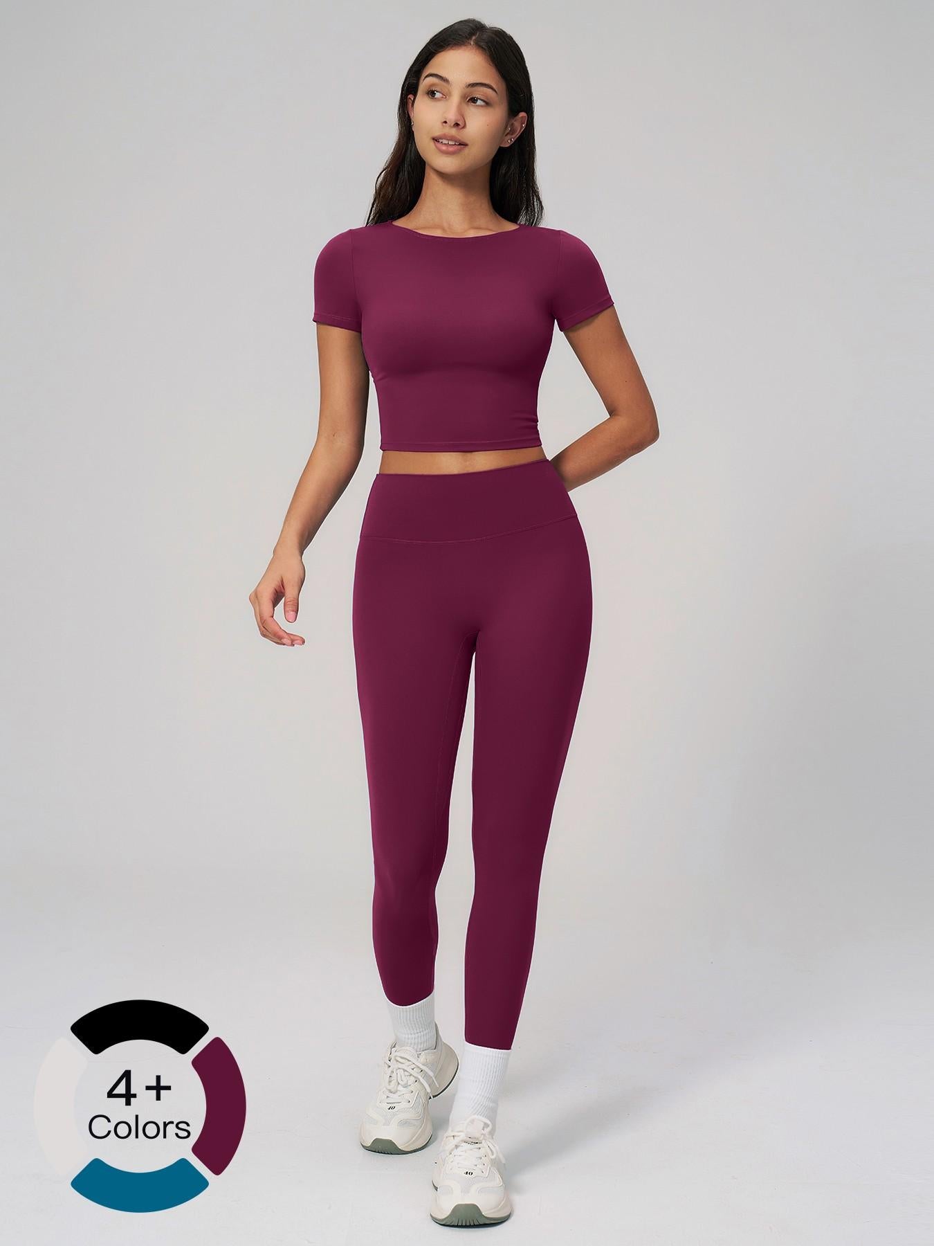 Creamy Soft Quick-Dry T-Shirt Set, High-Waisted Fitness - image 19