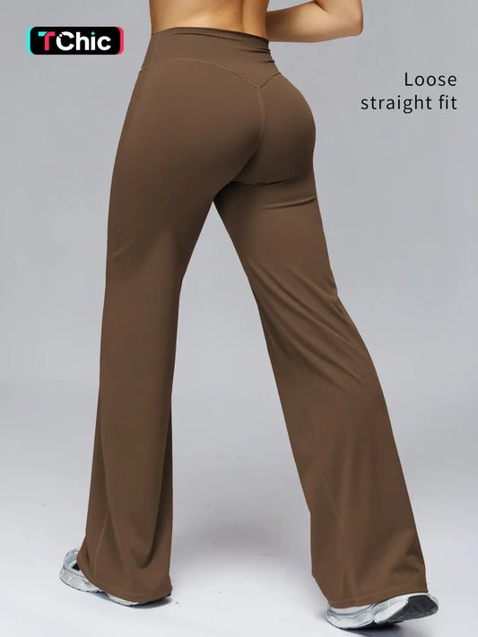 High Waist Flare Leg Yoga Pants, Casual Dance Workout Trousers