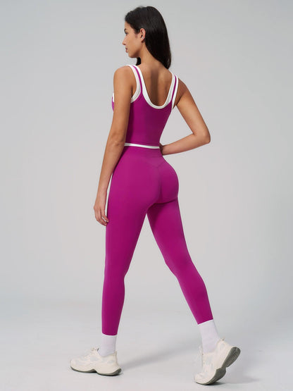 Women's Two-Piece Colorblock Yoga Set, High-Waisted Ribbed Casual Fitness Sportswear - image 13