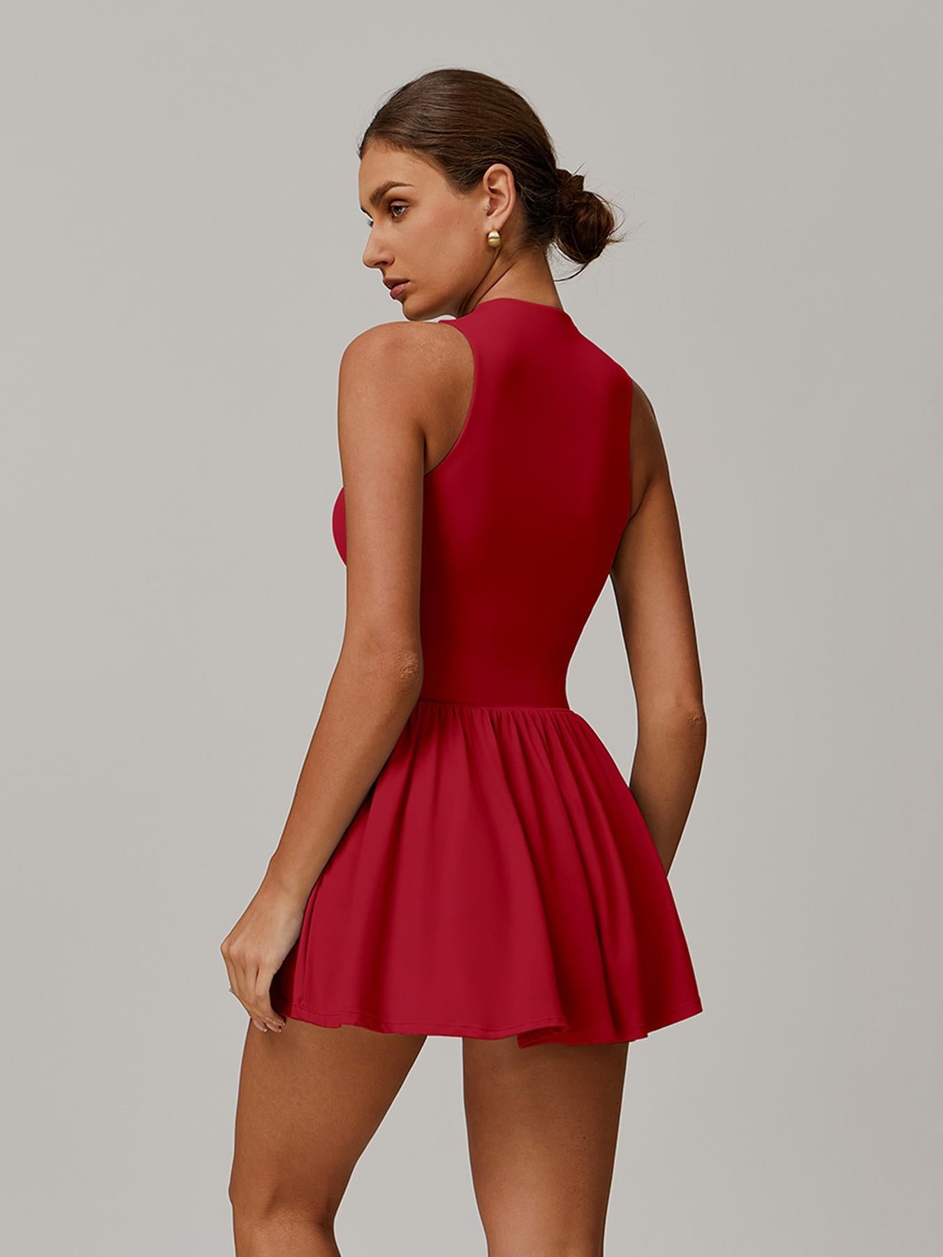 Cloudy Feel Fake Two-Piece Stand Collar Dress, Outdoor Running Anti-Exposure Underwear - image 12