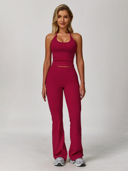 Women's Solid Backless Halter Top & Pants Sports Set, Casual Sporty Two-piece Outfits for Yoga Gym… - image 13