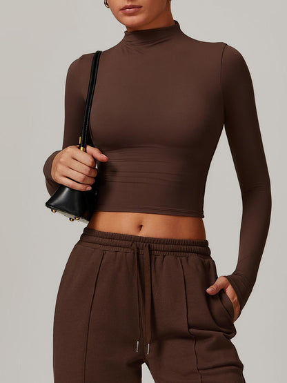 Women's Solid Mock Neck Sports Tee, Quick-Dry Breathable Long Sleeve T-Shirt for Yoga - image 16
