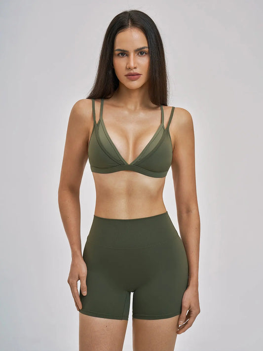 Women's Triangle Cup Wirefree Sports Bra & High Waist Skinny Shorts, Two-Piece Set - image 9