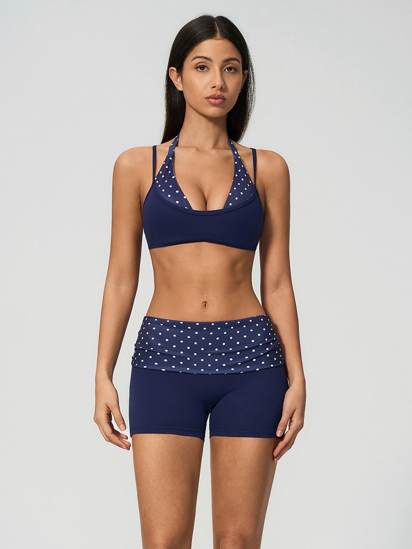 Polka Dot Yoga Set, Halter Neck Strappy Fake Two-Piece Sports Quick-Dry Running Fitness Set - image 14