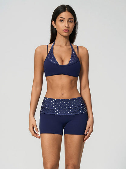 Polka Dot Yoga Set, Halter Neck Strappy Fake Two-Piece Sports Quick-Dry Running Fitness Set - image 14
