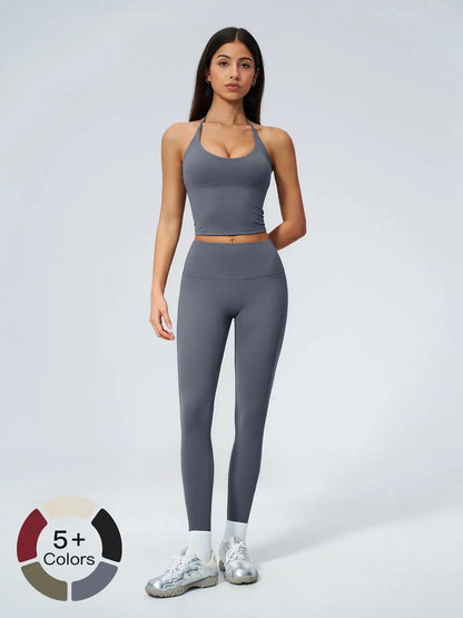 V-Neck Halter Sports Set, High Waist Butt Lifting - image 5