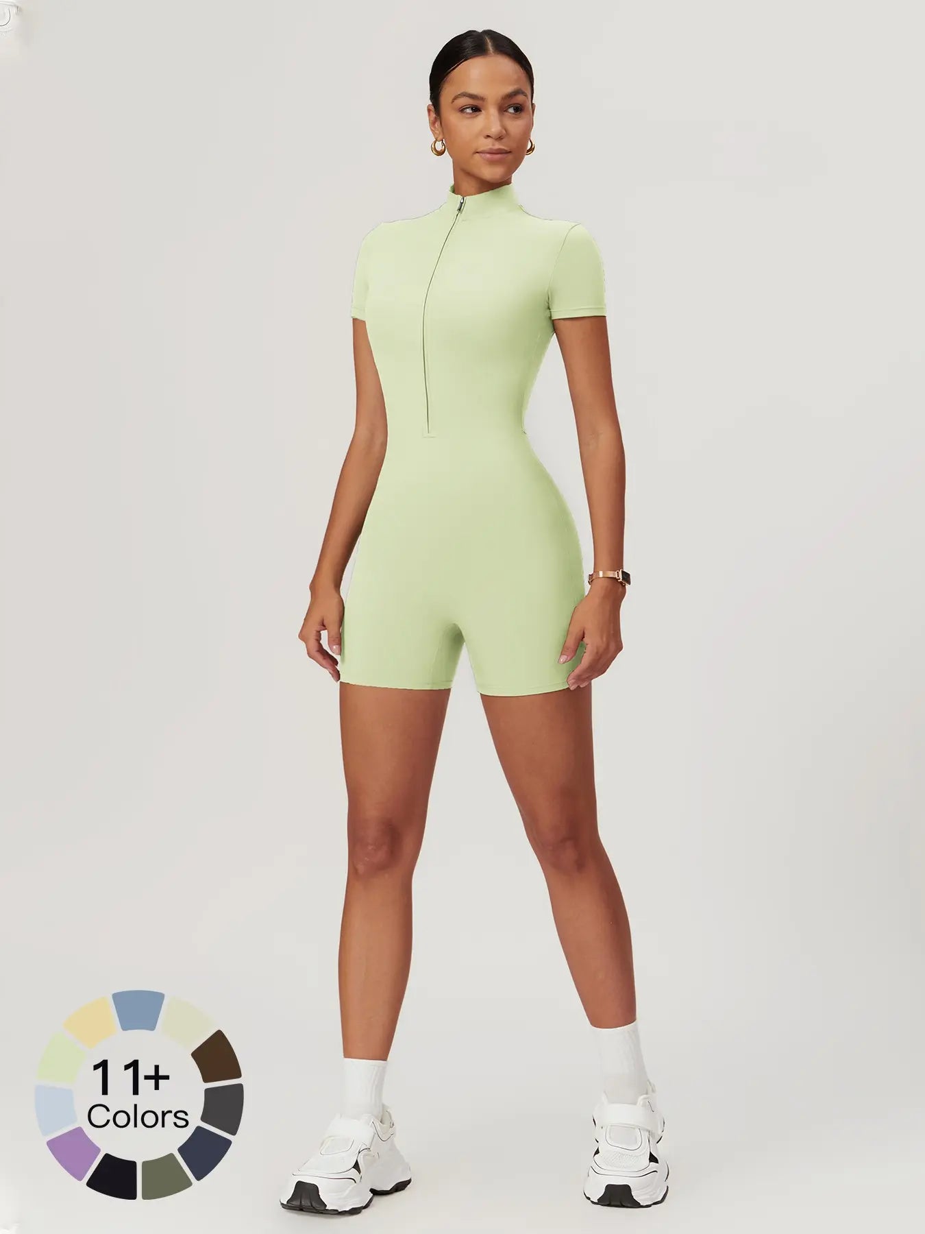 Sporty Women's Solid Color Zip Up Half Placket Mock Neck Sports Skinny Romper, Casual Quick Drying…
