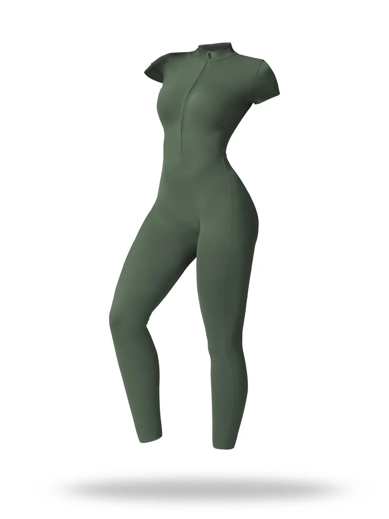 Women's Solid Short Sleeve Half Zip Sports Jumpsuit, Stretchy Jumpsuit