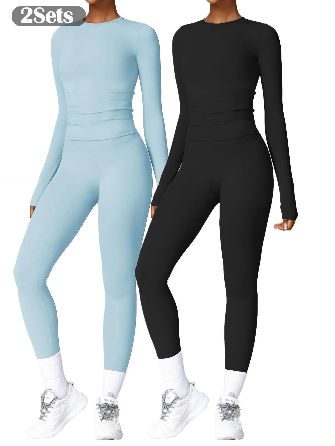 Women’s Quick Dry Long Sleeve & High Waist Leggings Sets for Fitness
