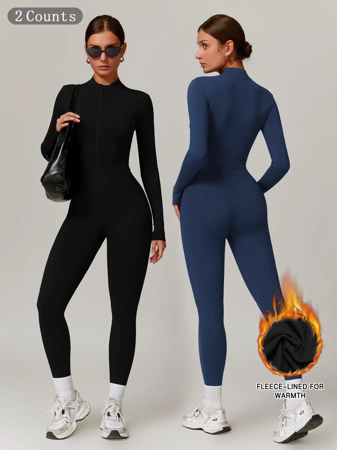 Women's Solid Zip-up Skiing Jumpsuit - Sporty Activewear