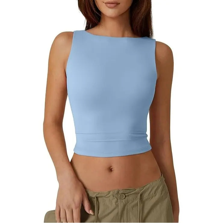 High Neck Open Back Sleeveless Crop Tank