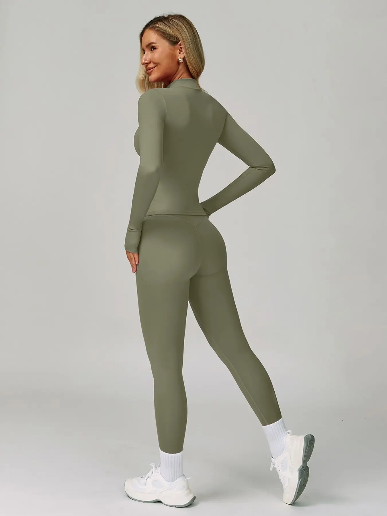 Women's Bare Feel Yoga Set, Fall Winter Zipper Long Sleeve Workout - image 8