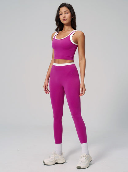 Women's Two-Piece Colorblock Yoga Set, High-Waisted Ribbed Casual Fitness Sportswear - image 15