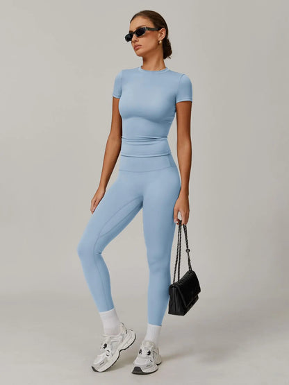 Women's Solid Color Top & High Waist Leggings Sports Set, Casual Comfy Breathable Two-piece Sports… - image 9