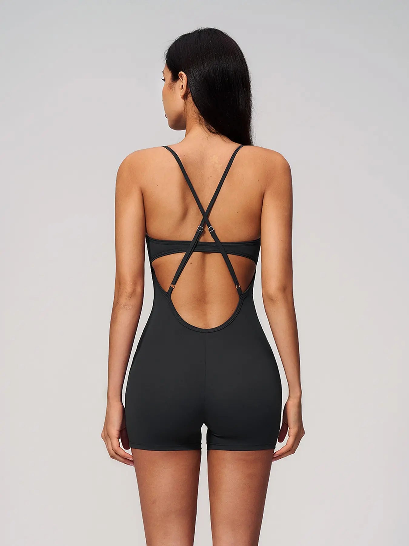 Cross Back Yoga, Tight Fit High Waist One-Piece Gym Shorts - image 7
