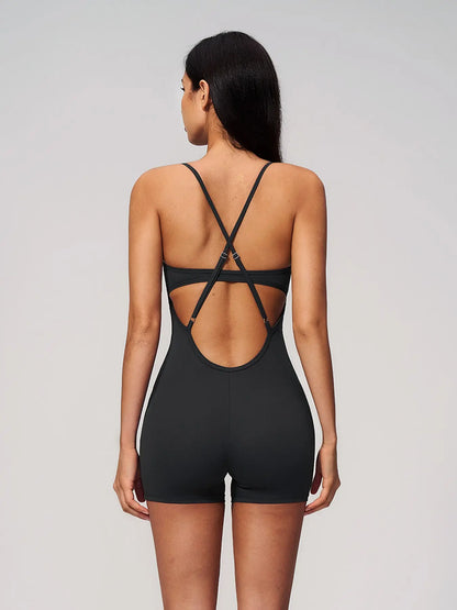 Cross Back Yoga, Tight Fit High Waist One-Piece Gym Shorts - image 7