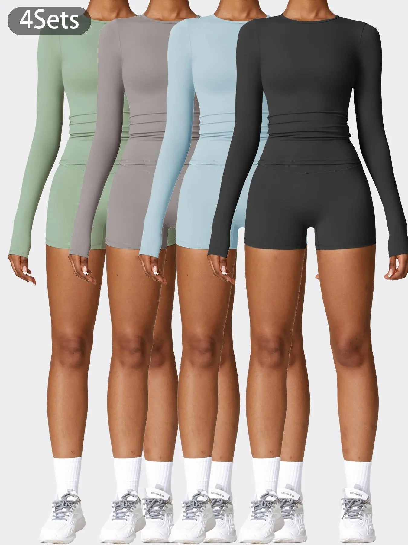 Women's Solid Round Neck Sports Tee & High Waist Shorts Set