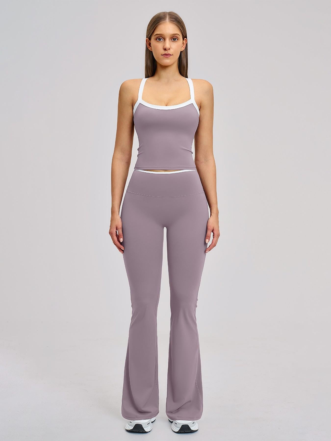 Women's Colorblock Sports Set, Sports Bra & Flare Leg Pants - image 24