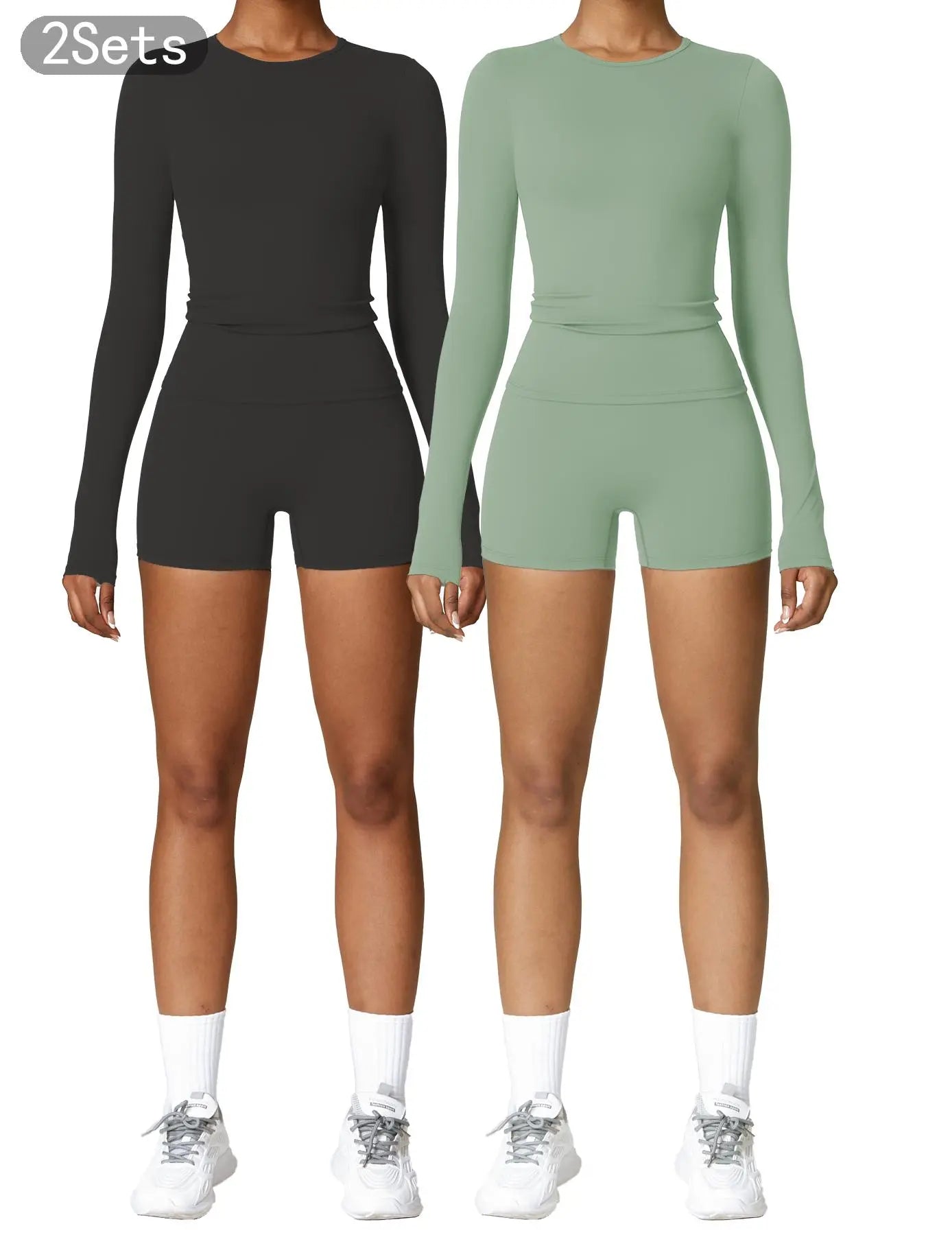 Women's Solid Round Neck Sports Tee & High Waist Shorts Set