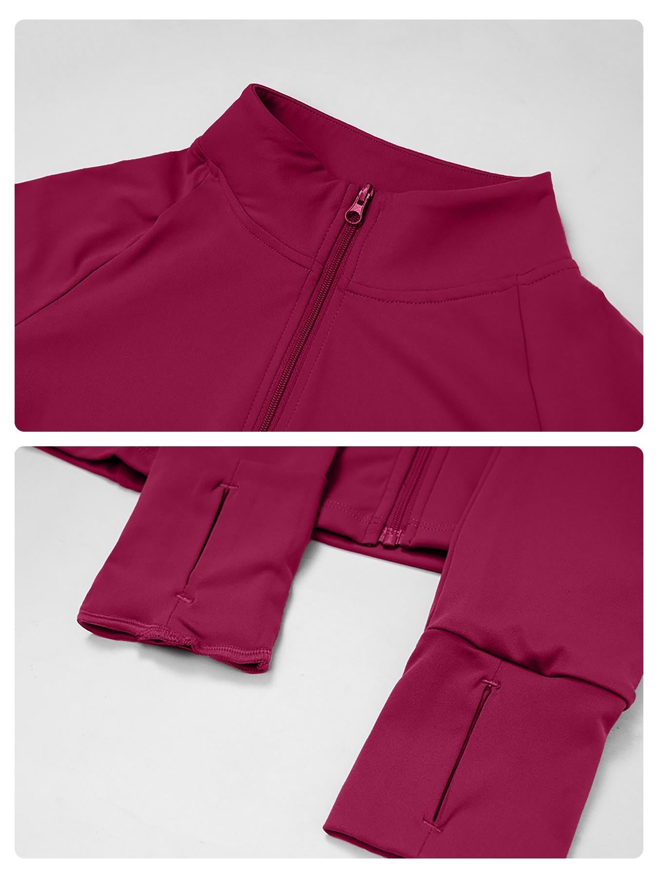 Women's Long Sleeve Yoga Essential Jacket with Zipper Pockets, Fleece Lined Tight Fit Outdoor Sports… - image 15