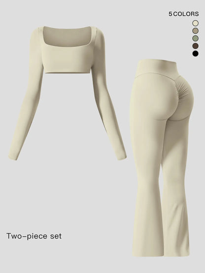 Women's Spring & Fall Shockproof Long Sleeve Yoga Set, Quick-Dry Tight-Fitting Leggings Fitness