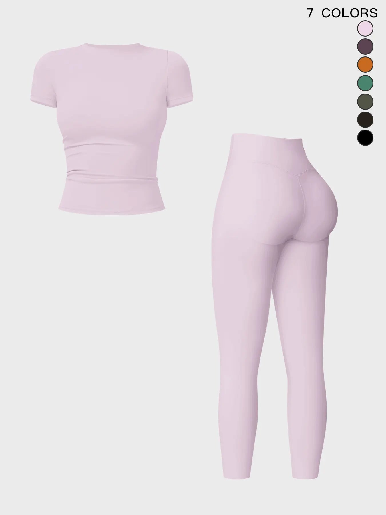 Women's Plain Round Neck Crop Tee & High Waist Leggings Tracksuit Set, Activewear Set