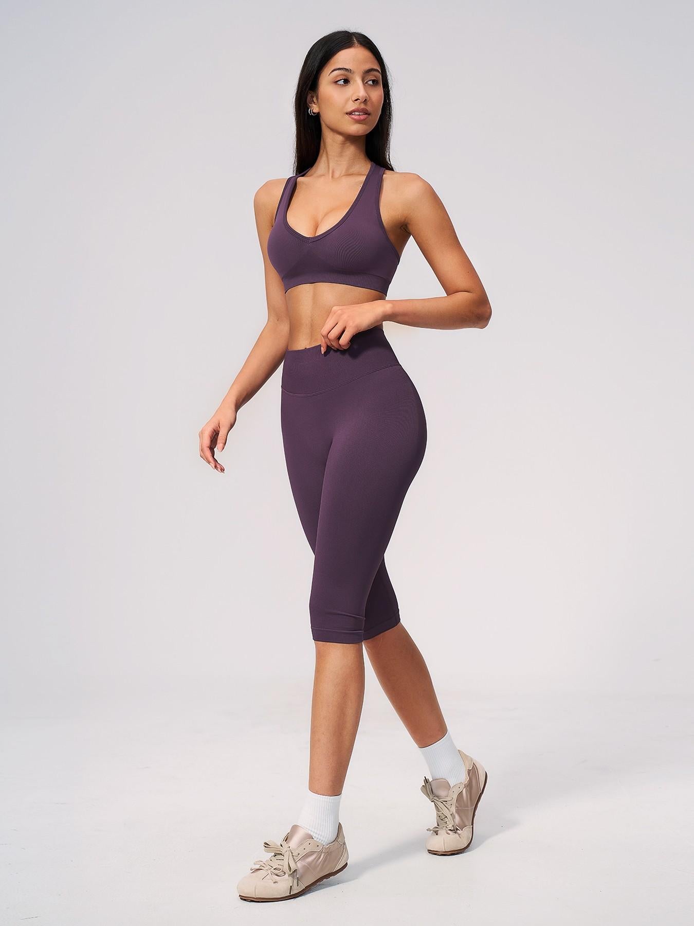 Seamless Yoga Workout Set, V-Neck Tight Fit Quick-Dry Moisture-Wicking High Waist Butt Lifting Sports… - image 15