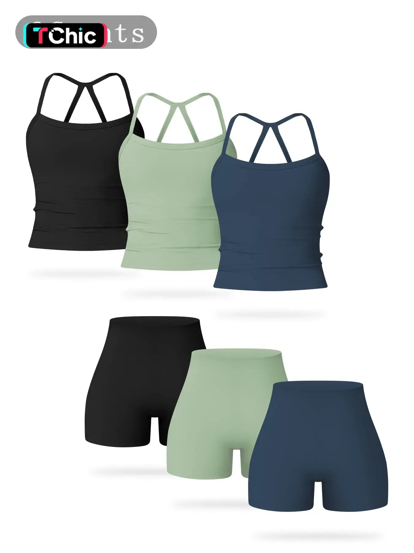 Women's Solid Backless Sports Cami Top & High Waist Shorts Sportswear Set, Comfy Breathable Tummy…