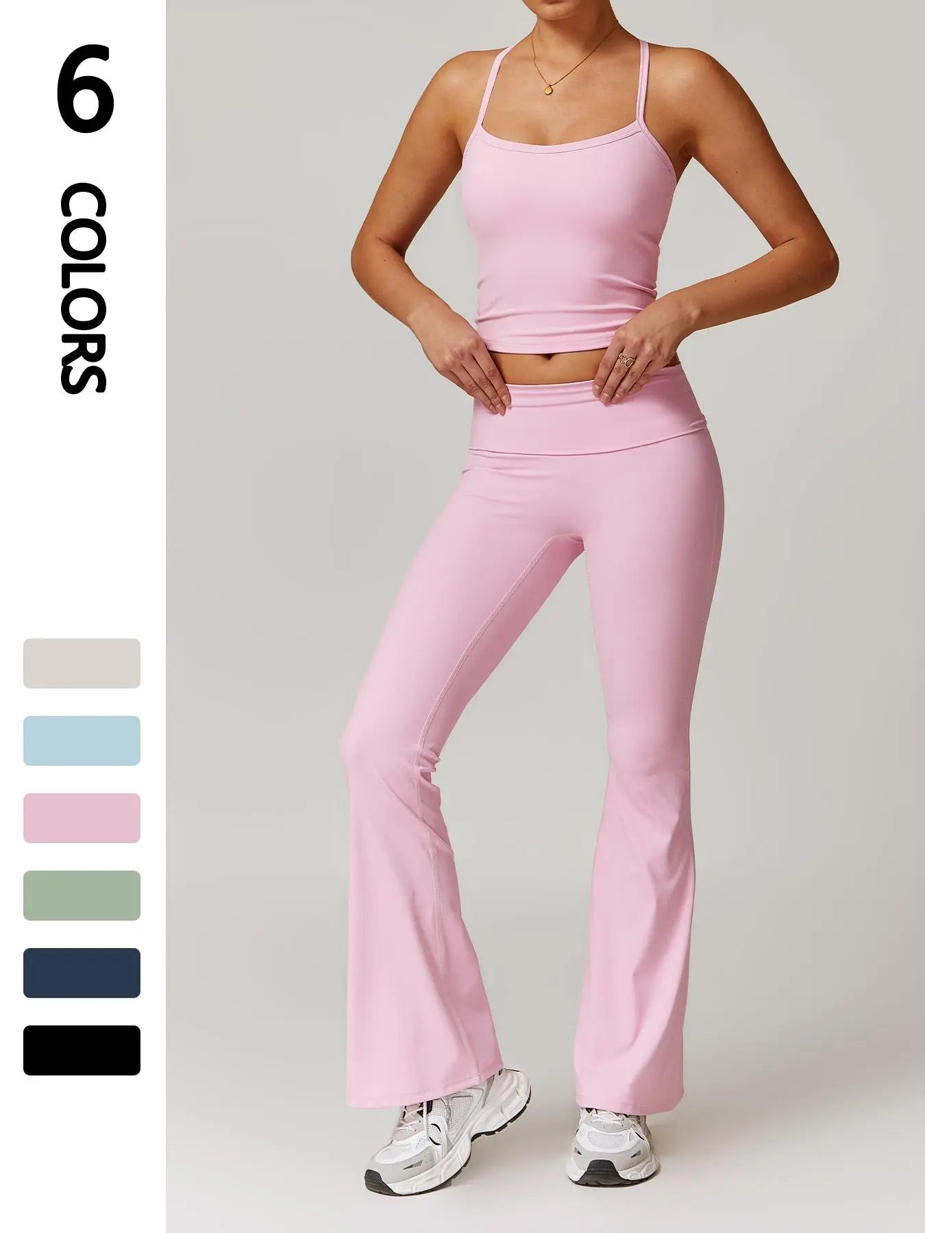 Sporty Two-Piece Set Women's Plain Crop Cami Top & Flare Leg Pants Sports Set, Activewear Fitness…