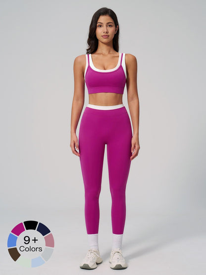 Women's Two-Piece Colorblock Yoga Set, High-Waisted Ribbed Casual Fitness Sportswear - image 12
