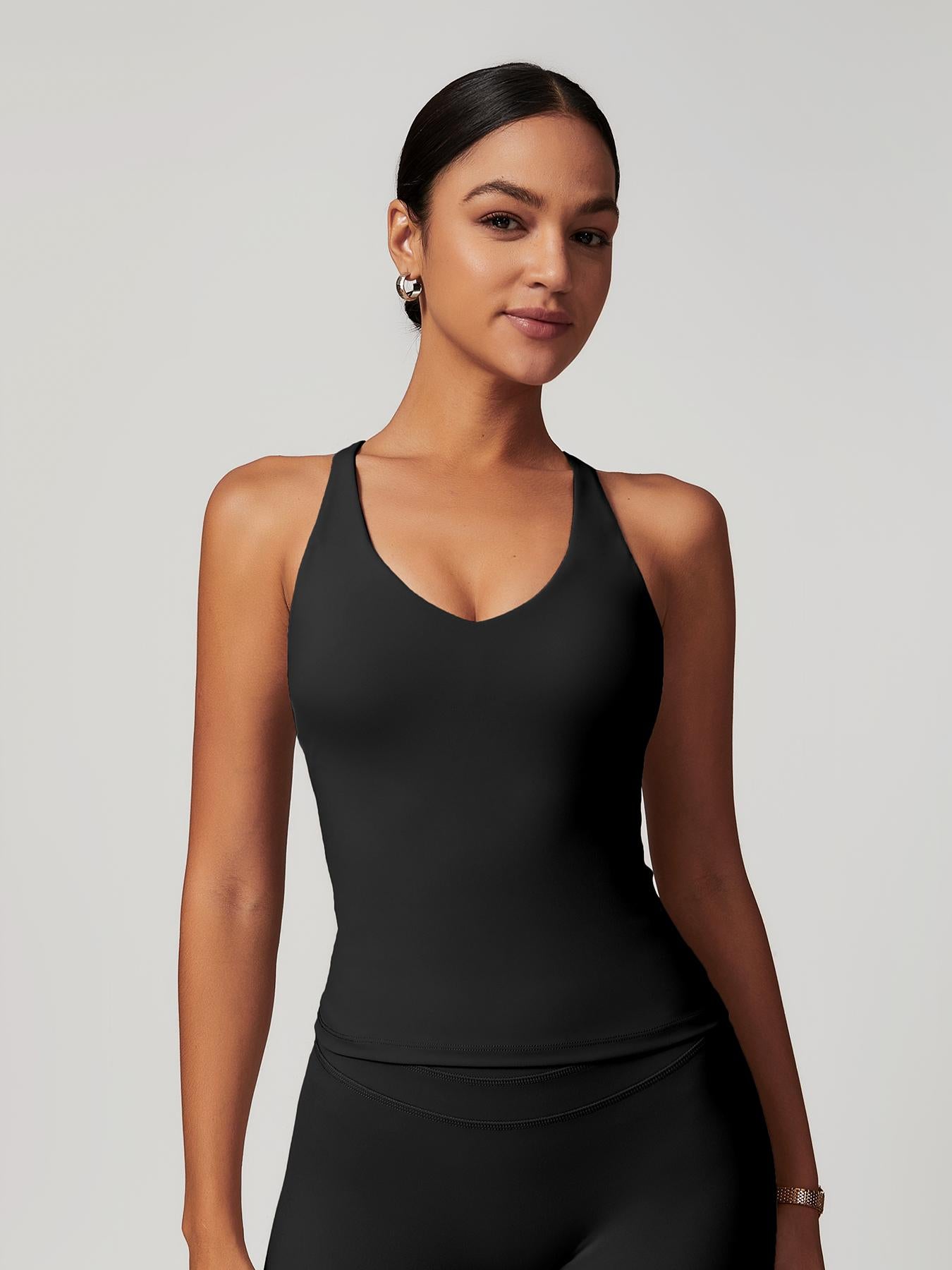Women's Solid Color Criss Cross Back Sports Bra, Workout Bra - image 14