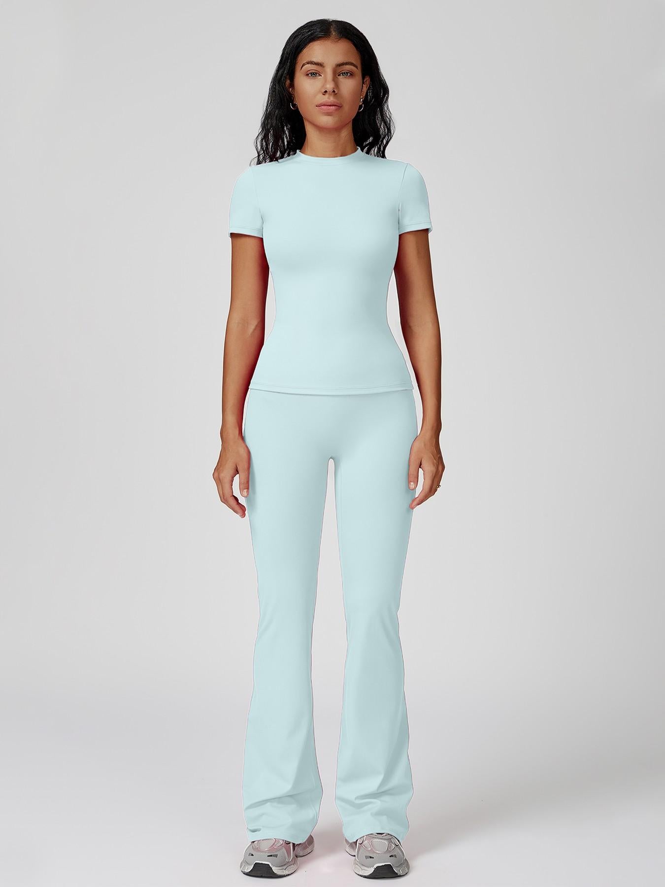 Women's Sporty Two-Piece Set, Quick-Dry Slim Fit T-Shirt & High Waist Yoga Pants - image 14