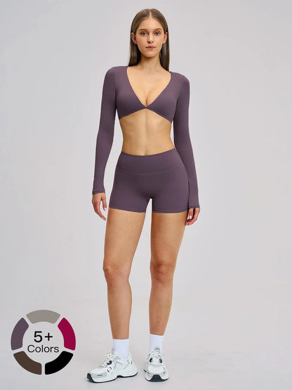 Women's Long Sleeve Yoga Set, Sporty Plain