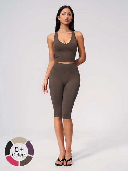 Women's Yoga Set, High-End V Neck Fitness Wear